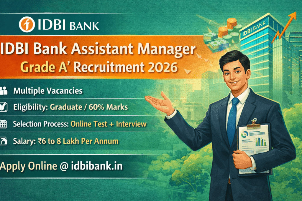 IDBI Bank Assistant Manager Grade A Recuitment 2026